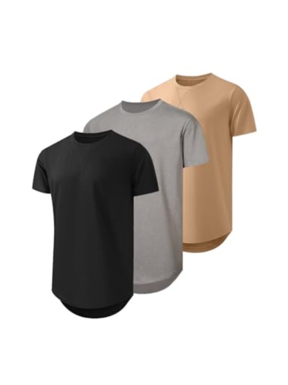 Men's Cotton Crewneck Short Sleeve Longline T-Shirt 3 Pack
